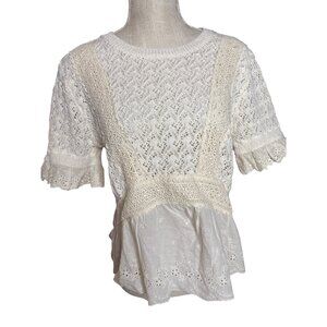 Illa Illa beige Lace & Eyelet Peplum Top Size M